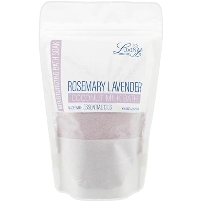 Luxiny Vegan Milk Bath Soak Made with Moisturizing Coconut Milk Powder, Essential Oil, & Sweet Almond Oil for a Bath Bomb Dust Soothing Fizz & Relaxing Soak, 8 oz. (Rosemary Lavender) - Image 1